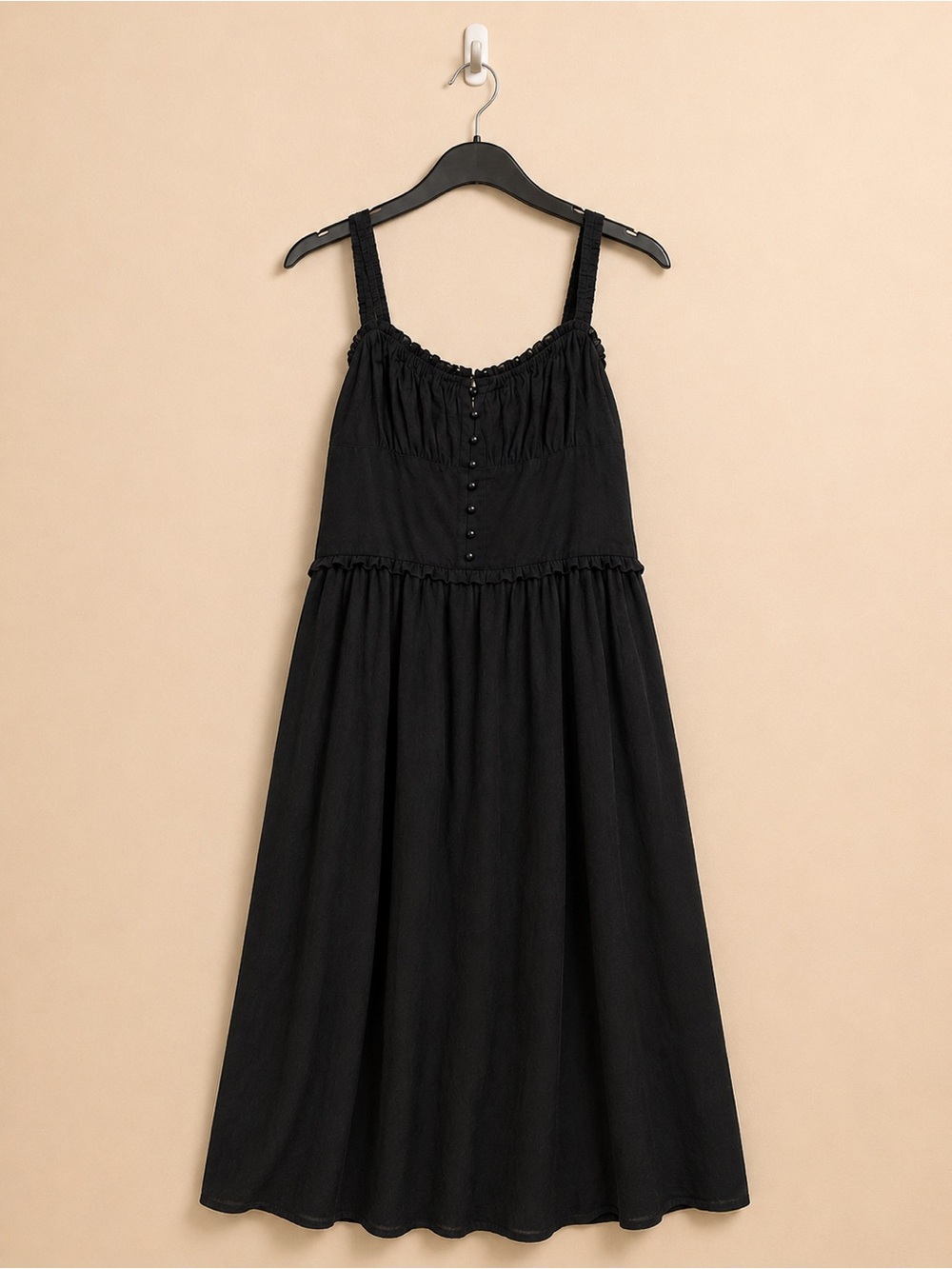 NWT COMMENSE Black Ruffle Hem Corset Midi Dress | Size Large |